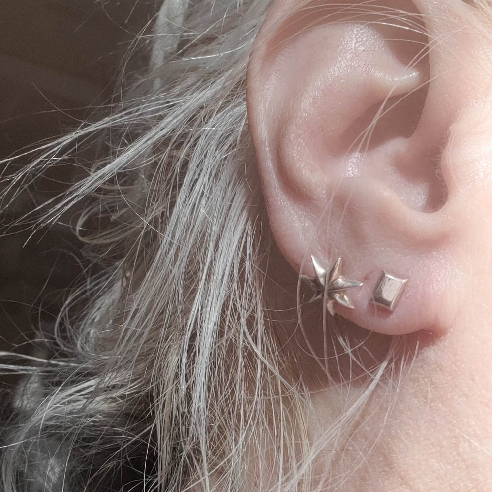 .925 Small Silver Rectangle Stud Earrings - image 6